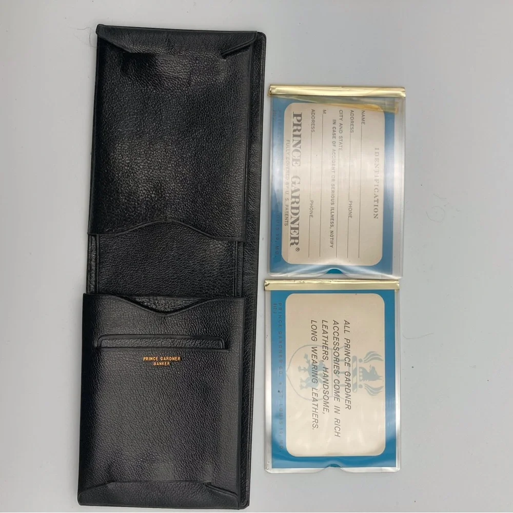 PRINCE GARDNER MEN’S BLACK LEATHER FOLDING MONEY, PHOTOS, CARDS WALLET